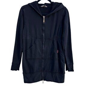 Hard Tail Vintage Y2K Womens Long Black Hooded Zip-Up Long Sleeve Pockets Jacket